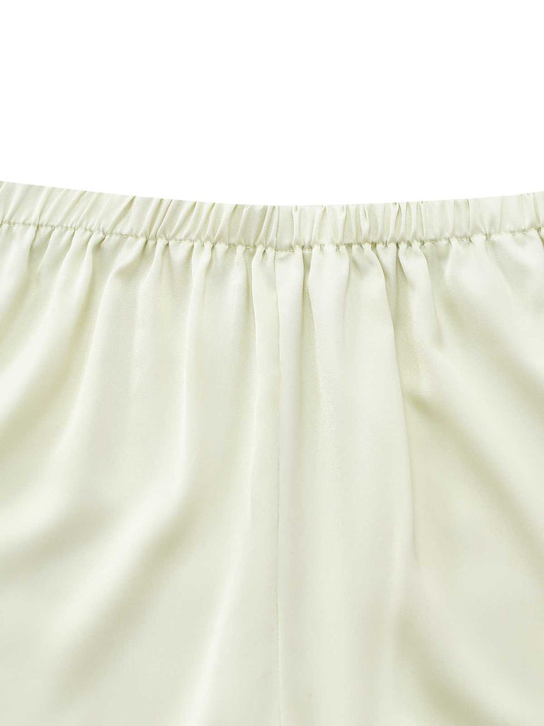 Yellow 1970s High Waist Lace Satin Shorts - vintage fashion, retro style, classic elegance for vintage lovers