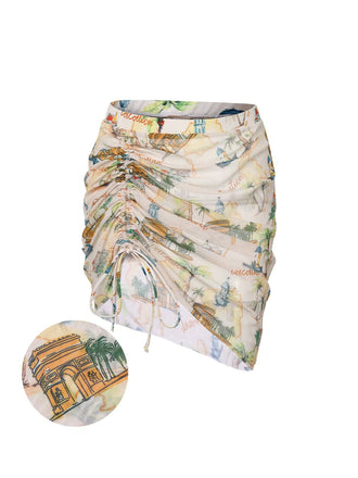 Yellow 1970s Retro Architectural Pattern Drawstring Cover-Up, vintage fashion, retro style - perfect for women who love vintage and retro fashion