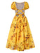 This Yellow 1970s Scoop Midi A-line Sunflower Dress wraps her in 1970s elegance, one twirl at a time