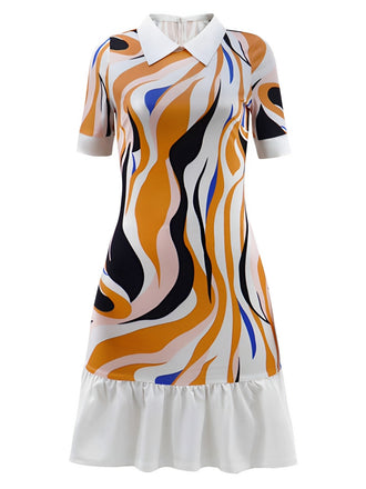 She slips into this Yellow 1970s Shirt Collar Patchwork Ruffle Dress and suddenly it's a 1970s daydream