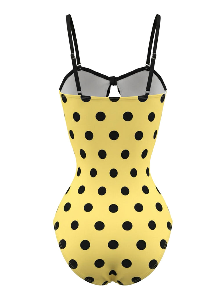 Yellow 1980s Vintage Polka Dot Swimsuit