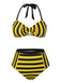 Yellow & Black 1970s Striped Bow Halter Swimsuit, vintage swimsuit, pin-up swimwear - perfect for women who love vintage and retro fashion