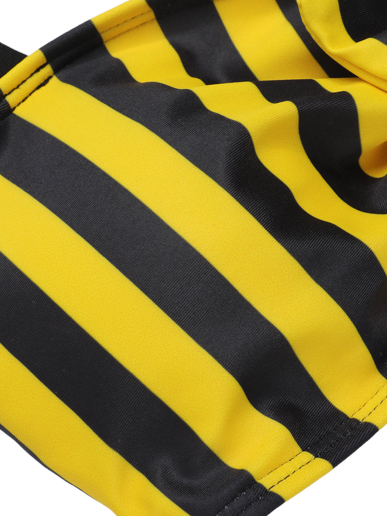 Yellow & Black 1970s Striped Bow Halter Swimsuit, vintage swimsuit, pin-up swimwear - perfect for women who love vintage and retro fashion