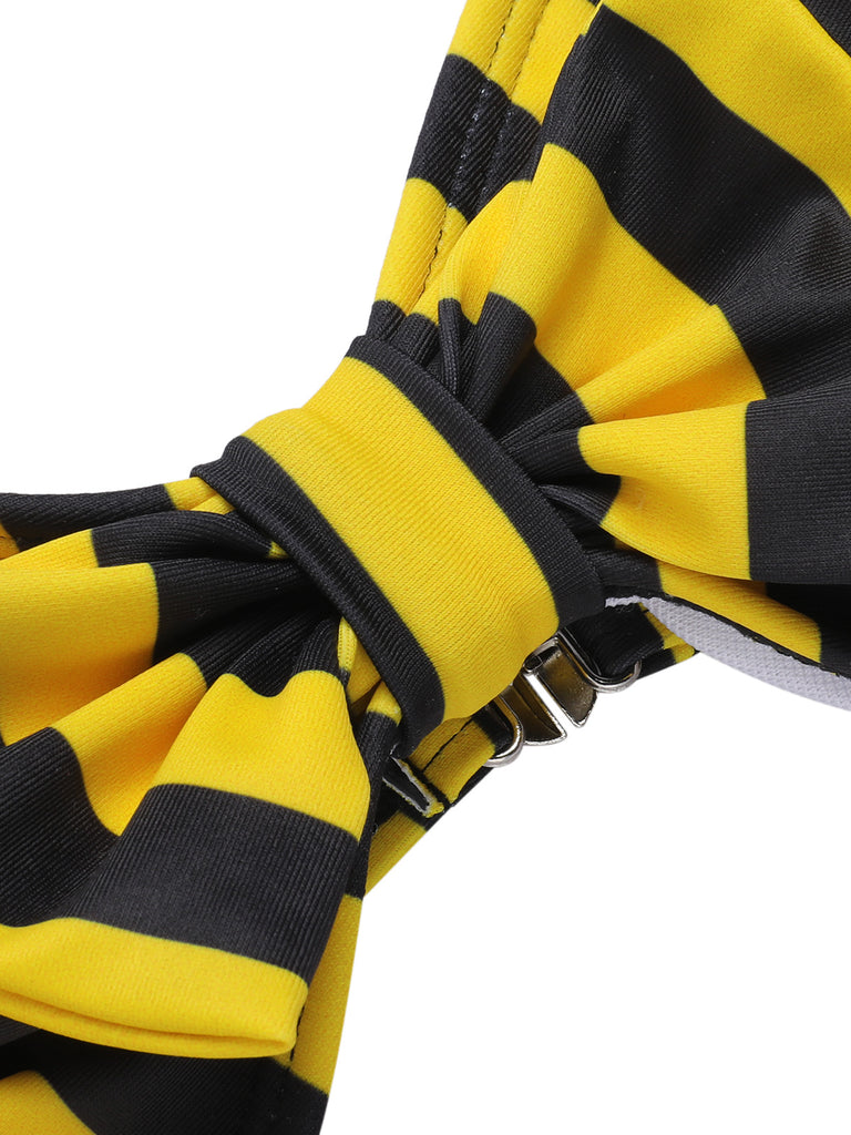 Yellow & Black 1970s Striped Bow Halter Swimsuit, vintage swimsuit, pin-up swimwear - perfect for women who love vintage and retro fashion