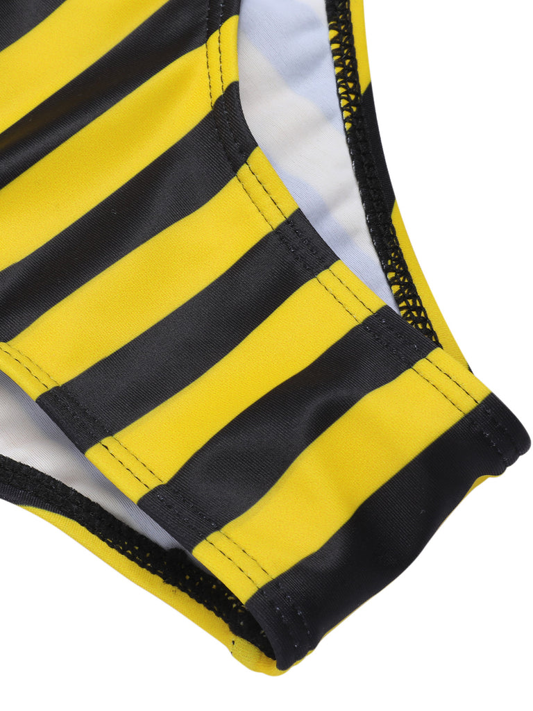 Yellow & Black 1970s Striped Bow Halter Swimsuit, vintage swimsuit, pin-up swimwear - perfect for women who love vintage and retro fashion