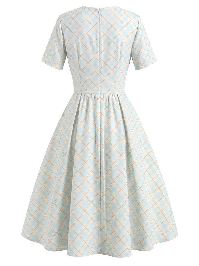 [Pre-Sale] Yellow & Blue 1950s Peter Pan Collar Plaid Bow Dress, vintage dress, retro fashion, rockabilly, pin-up fashion - perfect for women who love vintage and retro fashion