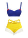 She's wearing Yellow & Blue 1950s Snow White Style Ruffled Swimsuit and the whole beach remembers the 1950s