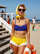 Yellow & Blue 1950s Snow White Style Ruffled Swimsuit: 1950s Riviera elegance, reimagined for her