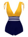 Yellow & Blue 1950s Striped Lace-Up Swimsuit, vintage swimsuit, pin-up swimwear - perfect for women who love vintage and retro fashion