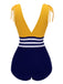 Yellow & Blue 1950s Striped Lace-Up Swimsuit, vintage swimsuit, pin-up swimwear - perfect for women who love vintage and retro fashion