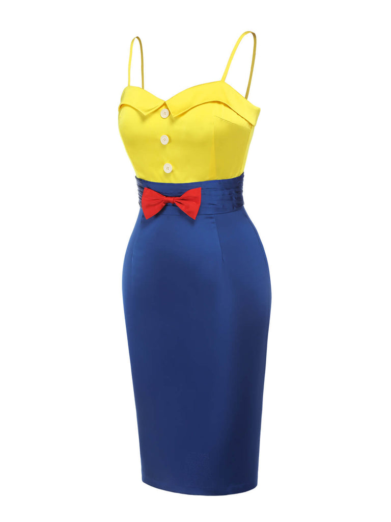 Halloween Princess Costume Bow Strap Pencil Dress Yellow & Blue