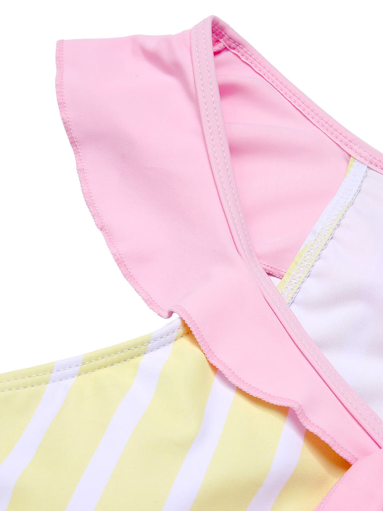 Yellow & Pink 1940s Stripe One-Piece Swimsuit, vintage swimsuit, pin-up swimwear - perfect for women who love vintage and retro fashion