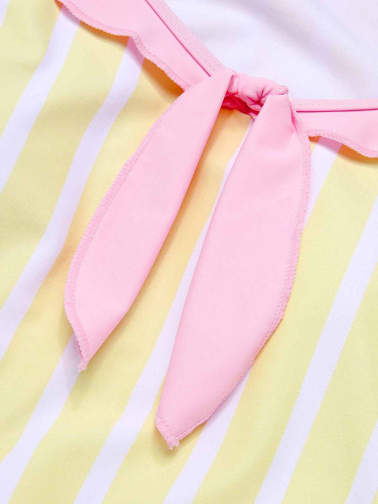 Yellow & Pink 1940s Stripe One-Piece Swimsuit, vintage swimsuit, pin-up swimwear - perfect for women who love vintage and retro fashion