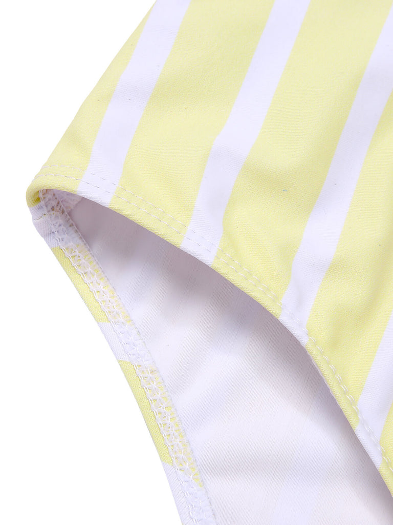 Yellow & Pink 1940s Stripe One-Piece Swimsuit, vintage swimsuit, pin-up swimwear - perfect for women who love vintage and retro fashion
