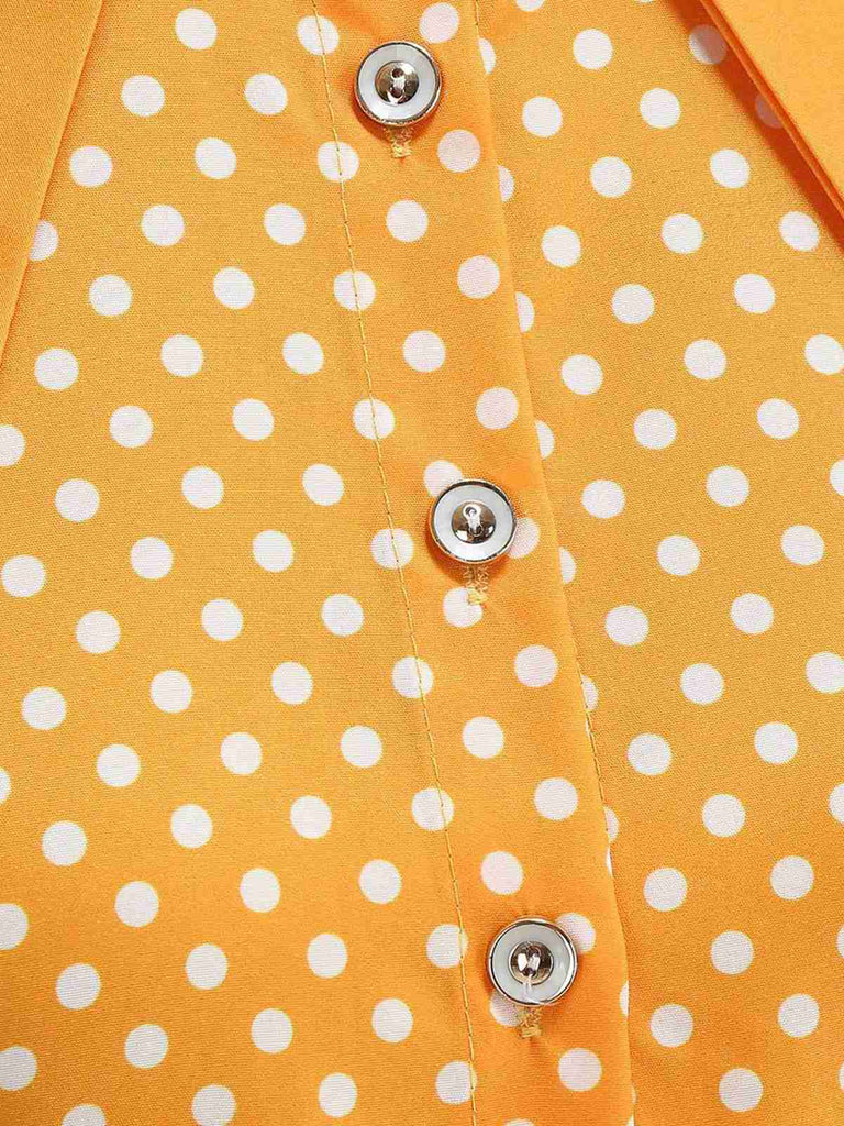 Vintage polka dot belted swing dress with shirt collar in classic 1950s retro style