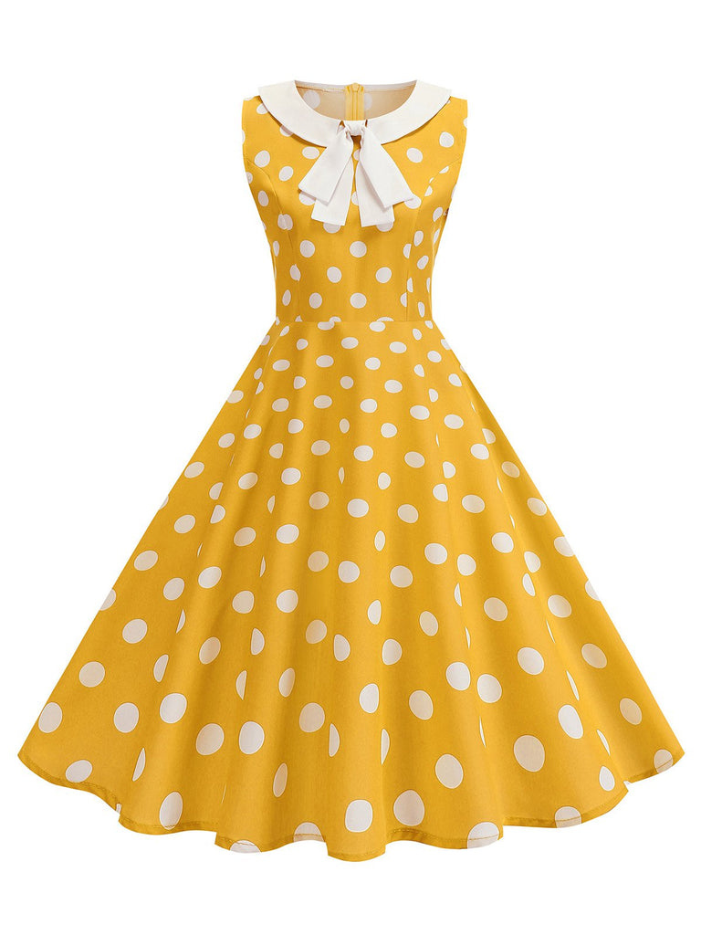 1950s Polka Dot Peter Pan Collar Sleeveless Dress