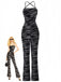 Black 1930s Zebra Print Halter Backless Jumpsuit