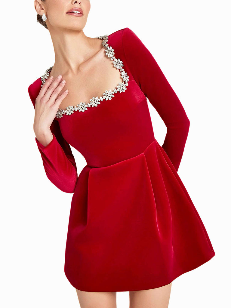 1960s Velvet Diamond Square Neck Dress