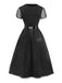 Black 1940s Peter Pan Collar Sheer Belted Tulle Dress