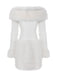 White 1960s Christmas Faux Fur Trim Off-Shoulder Dress