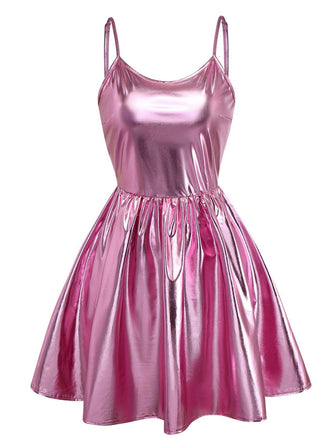1980s Metallic Spaghetti Strap Party Dress