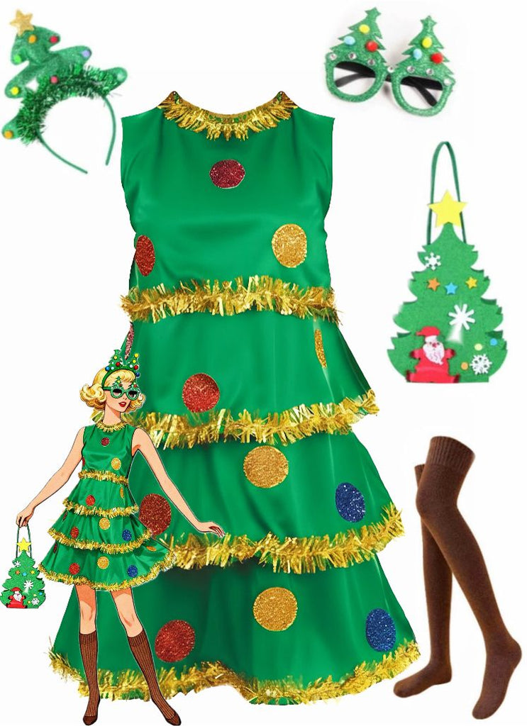 Green 1960s Christmas Tree Tiered Dress Set