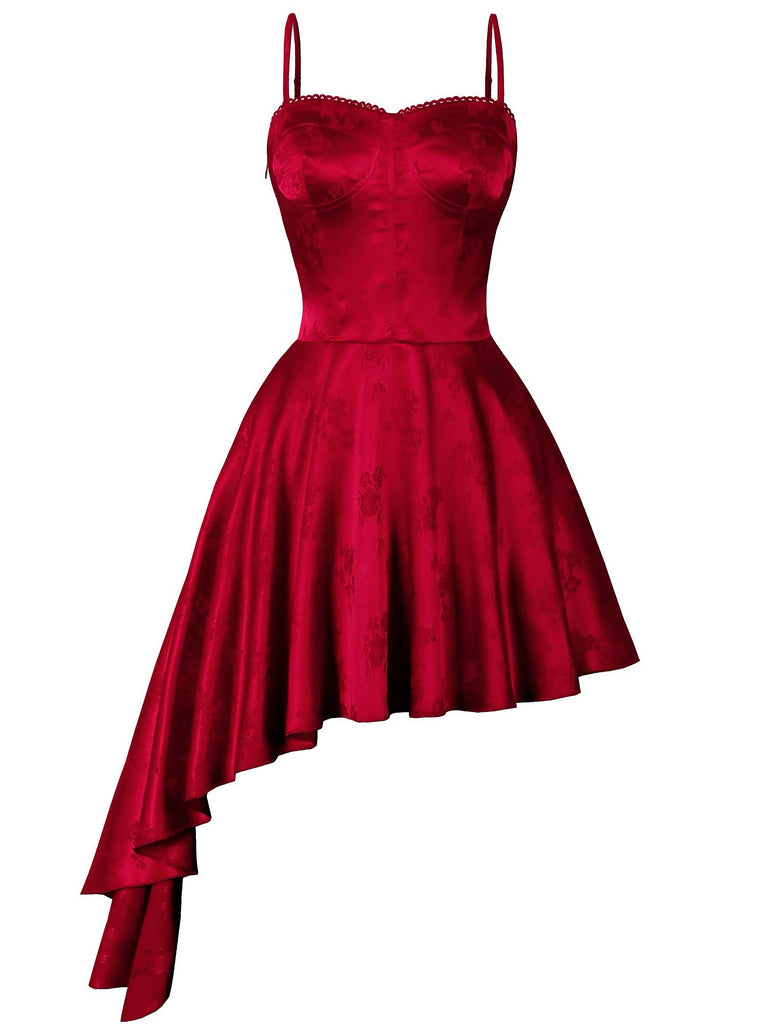 1980s Spaghetti Strap Asymmetrical Satin Dress