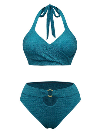 Green 1930s Cut-out Halter Lace-up Bikini Set