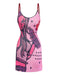 Pink 2000s Slip Lace Trim Cartoon Print Dress