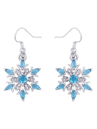 Blue Crystal Snowflake Dangle Earrings