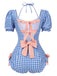1950s Bow Puff Sleeve Gingham Plaid Swimsuit