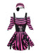 2PCS Pink 1970s Halloween Striped Pirate Costume Set