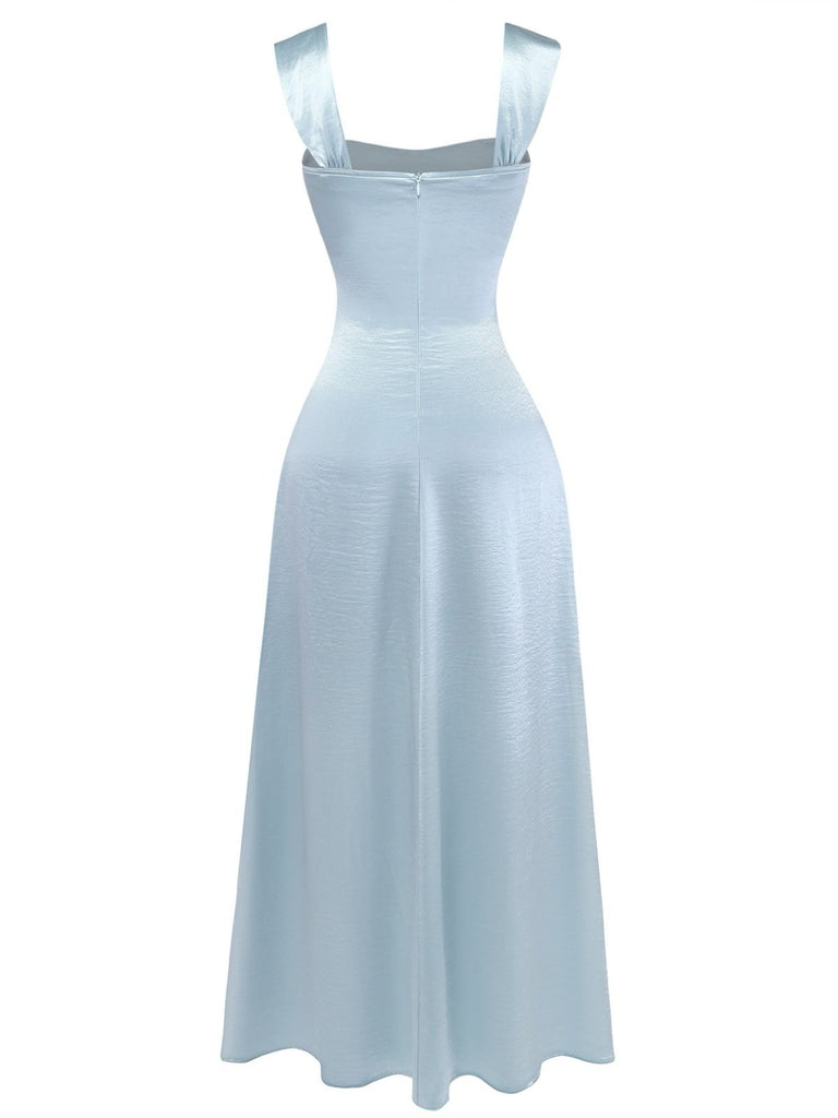 1930s Satin Rhinestone Wide-Strap Maxi Dress