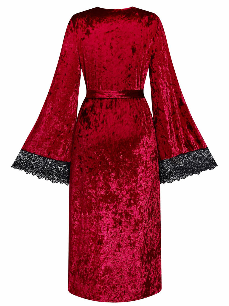 1930s Velvet Lace Long Sleeve Patchwork Pajama Robe