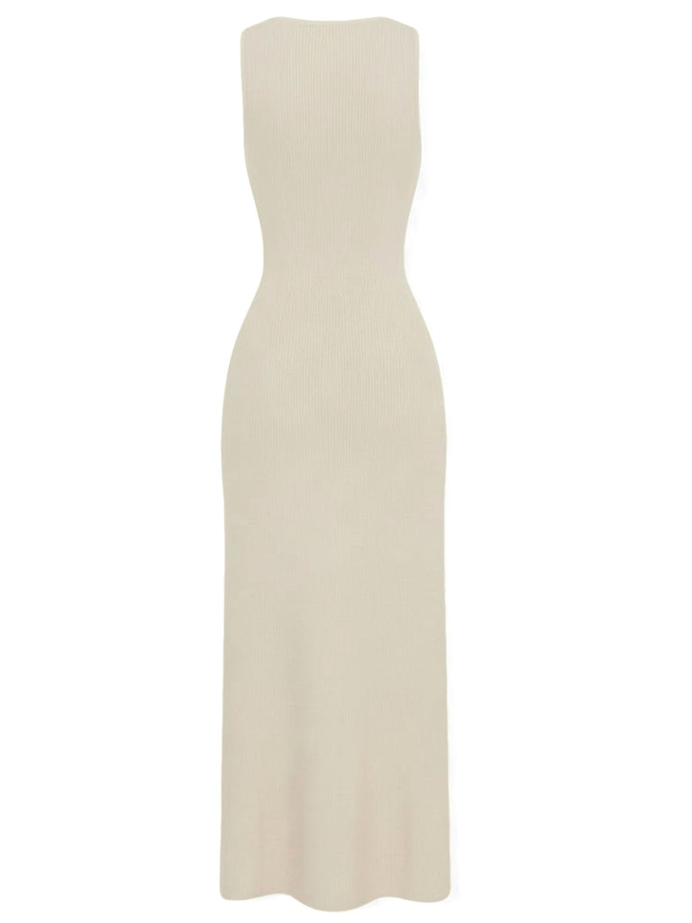 1960s Solid Sleeveless Single-Breasted Knitted Dress