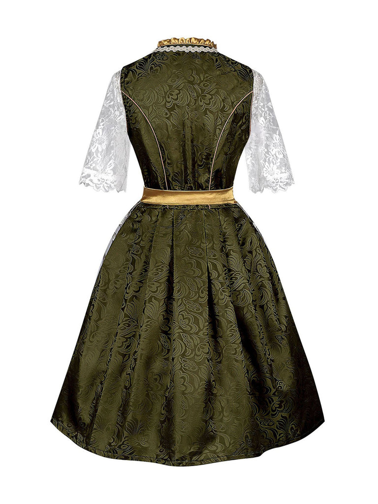 3PCS Green 1950s Lace Top & Jacquard Ribbon Dress