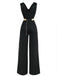 Black 1930s Sequined Belt Deep V-Neck Jumpsuit