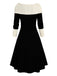 1940s Lace-Up Colorblock Off-Shoulder Dress