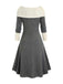 1940s Lace-Up Colorblock Off-Shoulder Dress
