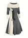 1940s Lace-Up Colorblock Off-Shoulder Dress