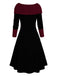 1940s Lace-Up Colorblock Off-Shoulder Dress