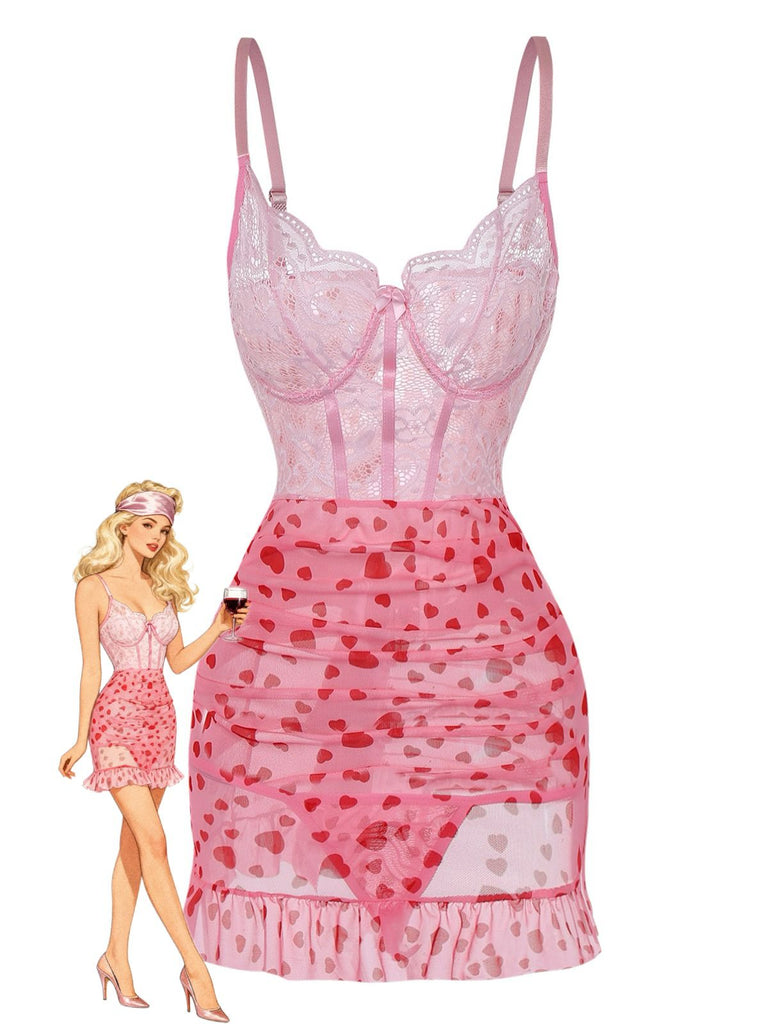 1980s Slip Lace Underwire Sheer Ruffle Nightgown