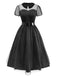Black 1940s Peter Pan Collar Sheer Belted Tulle Dress