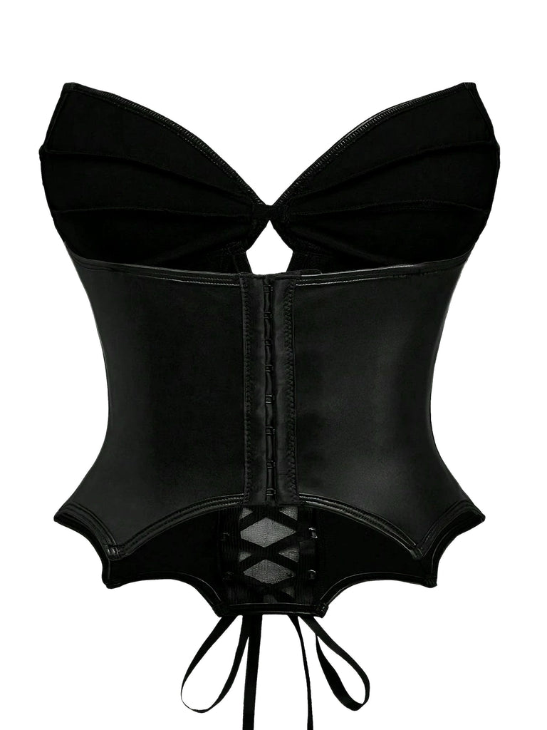 Black 1970s Leather Gothic Bat Wing Corset