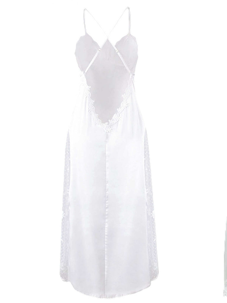 White 1930s Sheer Mesh Lace Nightdress Set