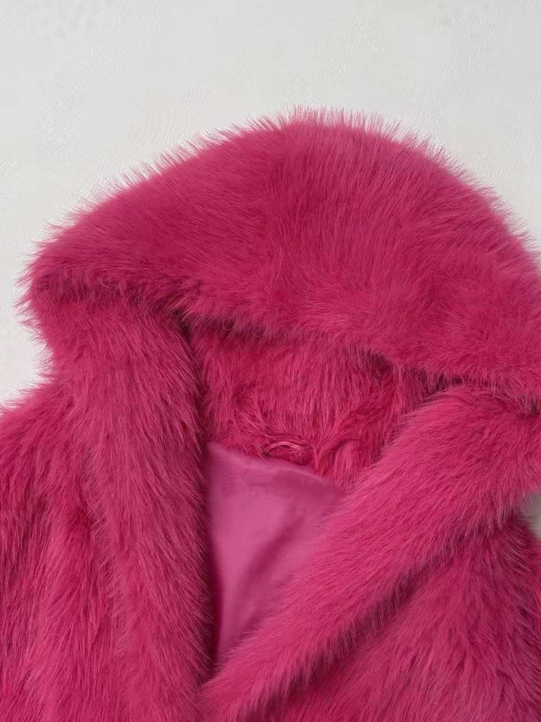 1930s Faux Fur Hooded Lapel Solid Coat