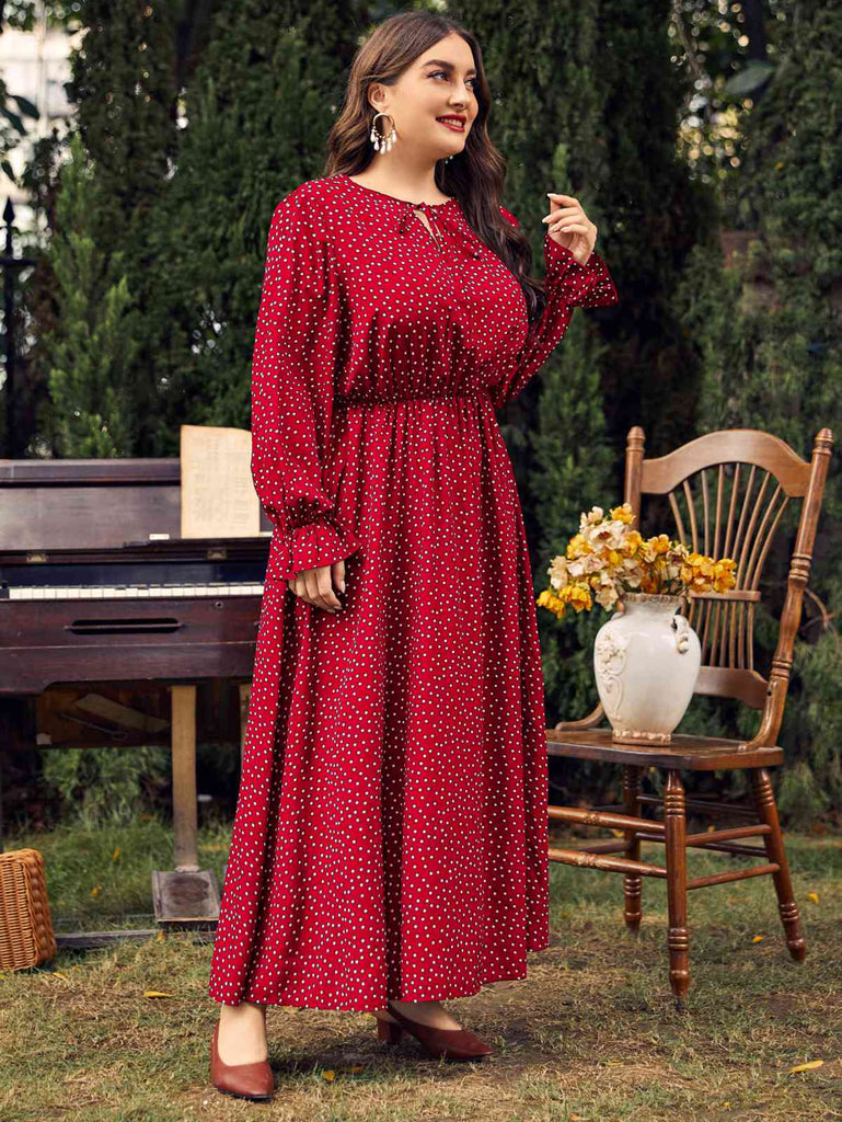 [Plus Size] Red 1950s Bishop Polka Dots Dress