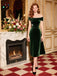 [Pre-Sale] Green 1940s Velvet Ruched Off-Shoulder Bardot Dress