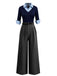 [Pre-Sale] Blue & Gray 1940s Knit Colorblock 3/4 Sleeve Shirt Jumpsuit