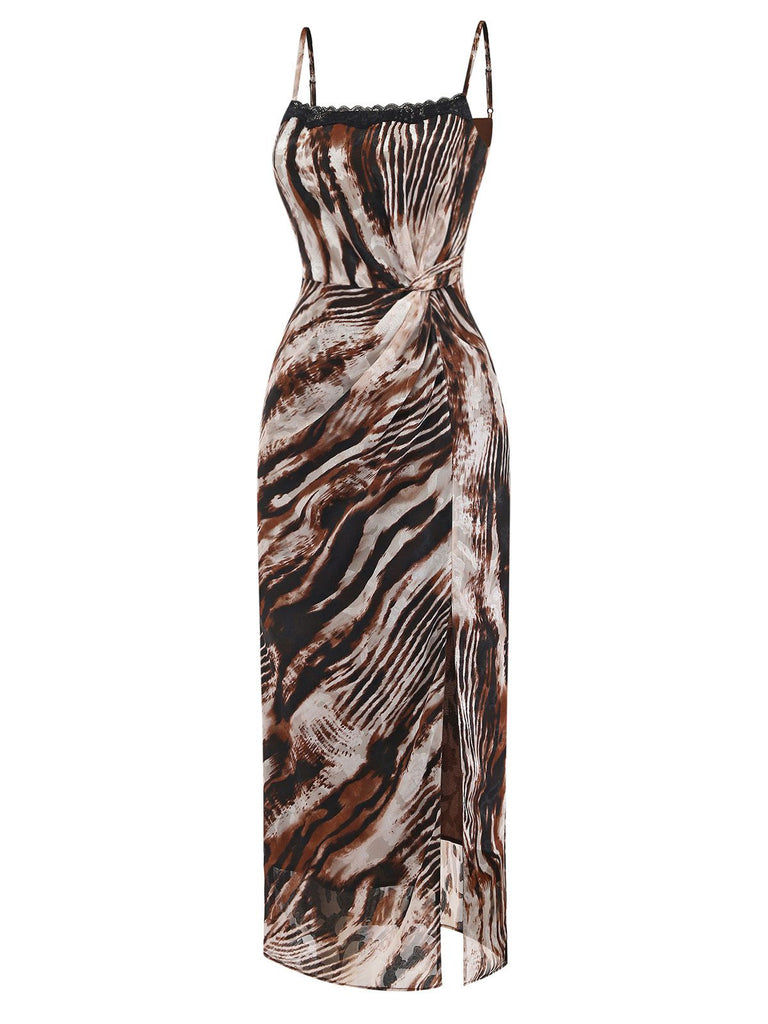 Side view of the dress highlighting the high thigh-slit and the elegant drape of the fabric.